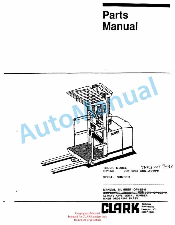 Clark OP15B Parts Manual OP15B-6