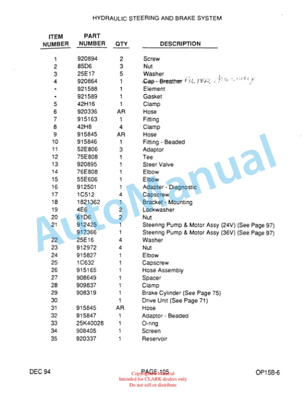 Clark OP15B Parts Manual OP15B-6-3
