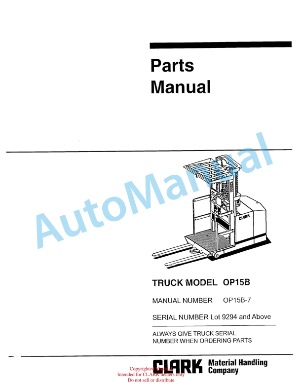 Clark OP15B Parts Manual OP15B-7