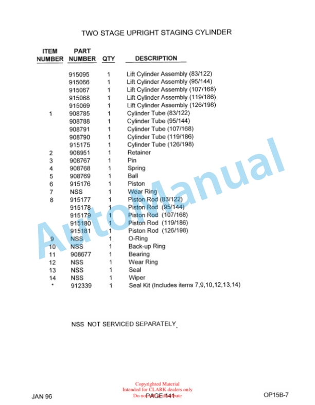 Clark OP15B Parts Manual OP15B-7-3