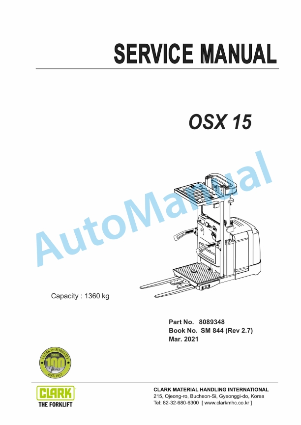 Clark OSX 15 Service Manual SM-844