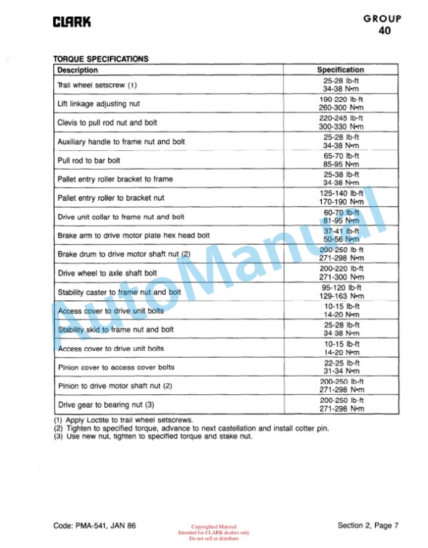 Clark P 465, HWP 465 Planned Maintenance and Adjustment Procedures Manual PMA-541-4