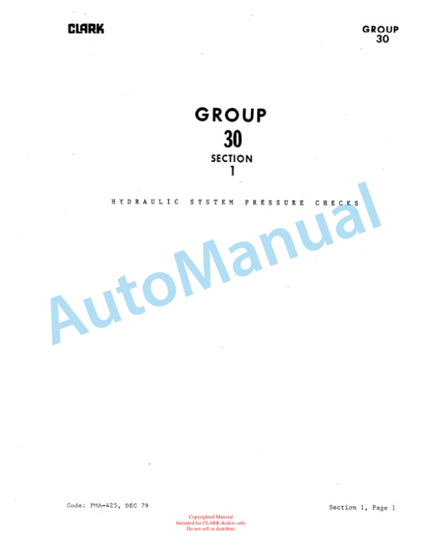 Clark P-465, PF40 Planned Maintenance and Adjustment Procedures Manual PMA-425-4