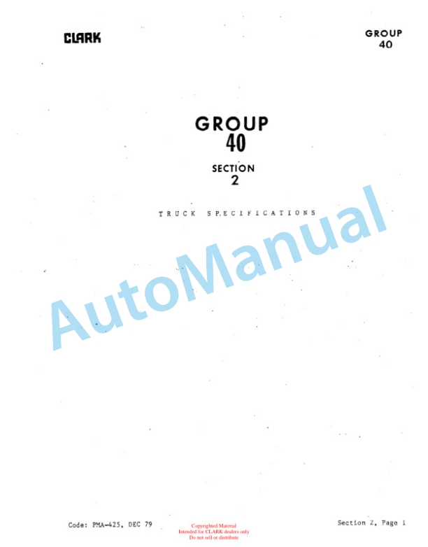 Clark P-465, PF40 Planned Maintenance and Adjustment Procedures Manual PMA-425-5