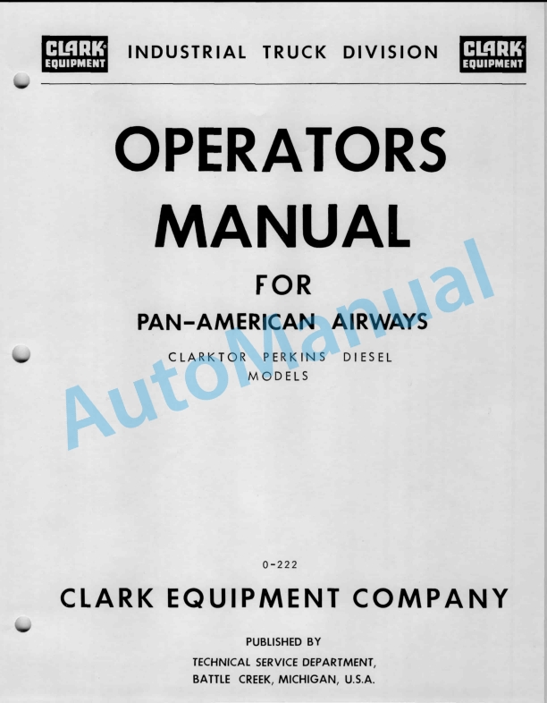 Clark Pan-American Airways Clarktor Perkins Diesel Operator Manual O-222
