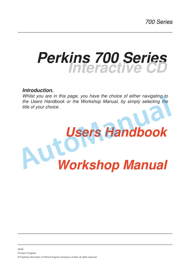 Clark Perkins 700 Series Workshop Manual