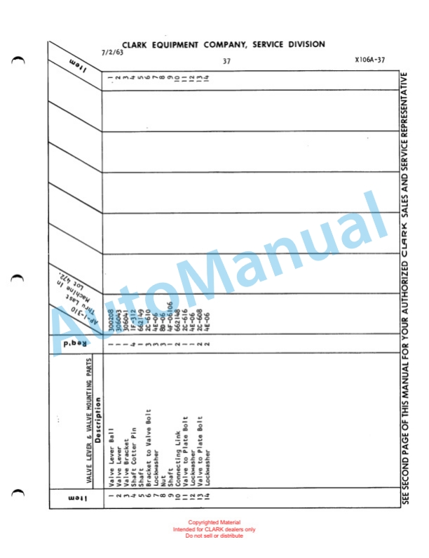 Clark Powrworker Articulating Hi-Lift Pallet Maintenance Manual and Parts Book X106A 526-2