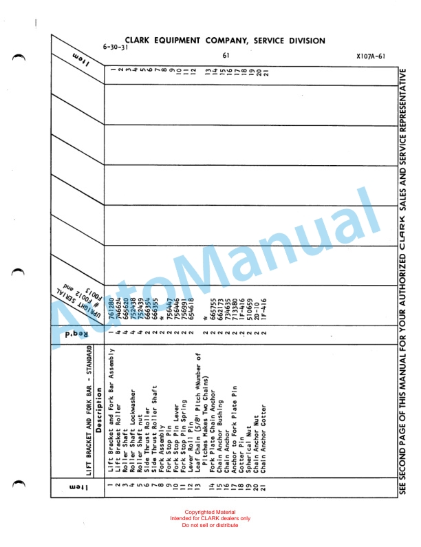Clark Powrworker Articulating Hi-Lift Platform Maintenance Manual and Parts Book X107A 525-5