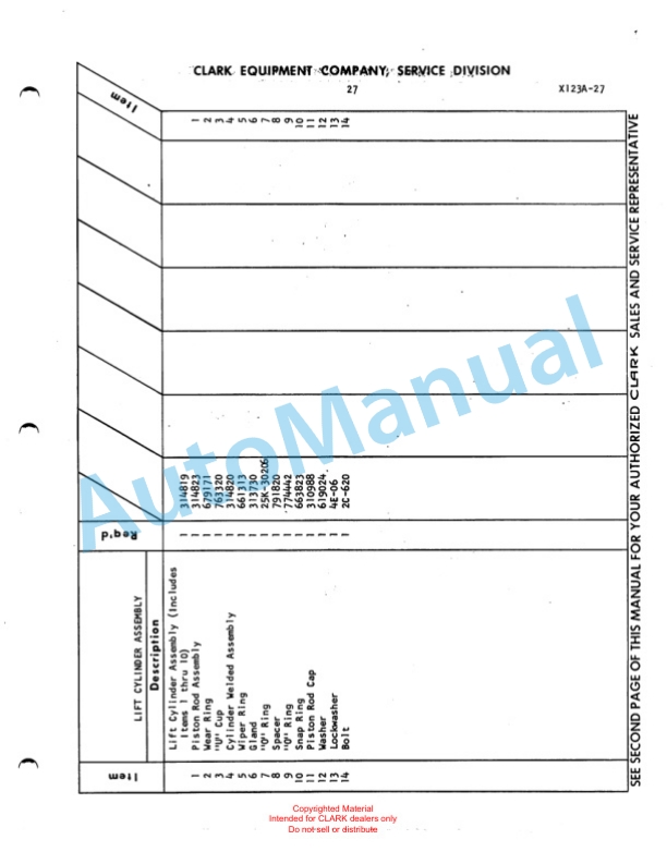 Clark Powrworker P30 Maintenance Manual and Parts Book X123A-4