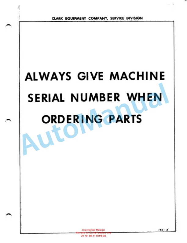 Clark Powrworker Rider Straddle Stacker Maintenance Manual and Parts Book X110A-3