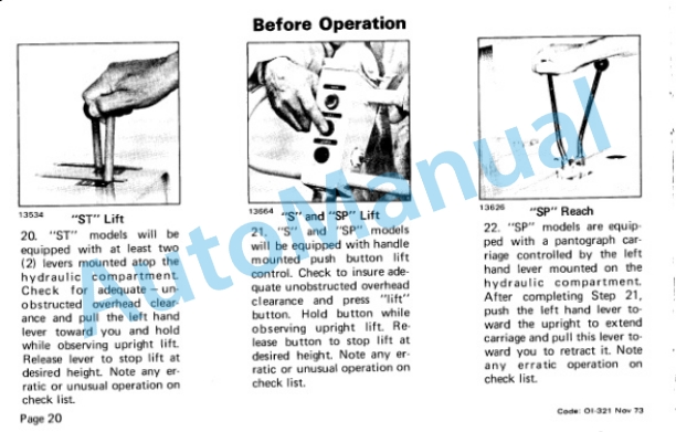Clark Powrworker ST20B, ST30B, ST40B, S20, S40, SP20, SP30 Operator Instructions OI-321-3