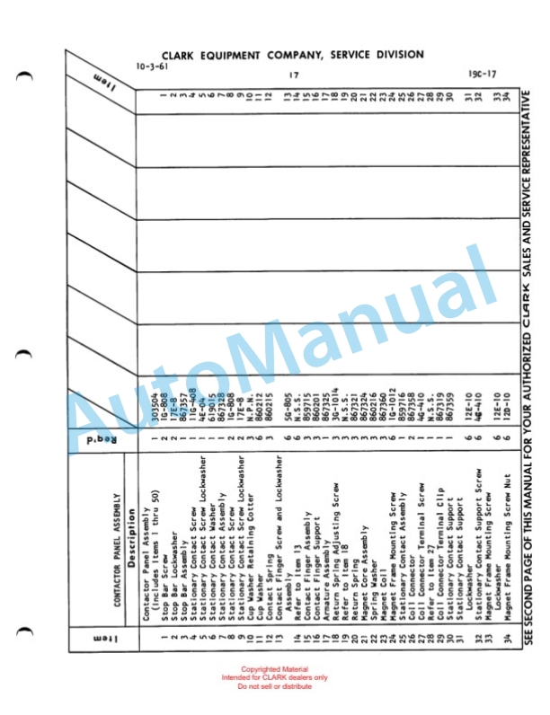 Clark Powrworker Tractor Maintenance Manual and Parts Book X105A 349-4