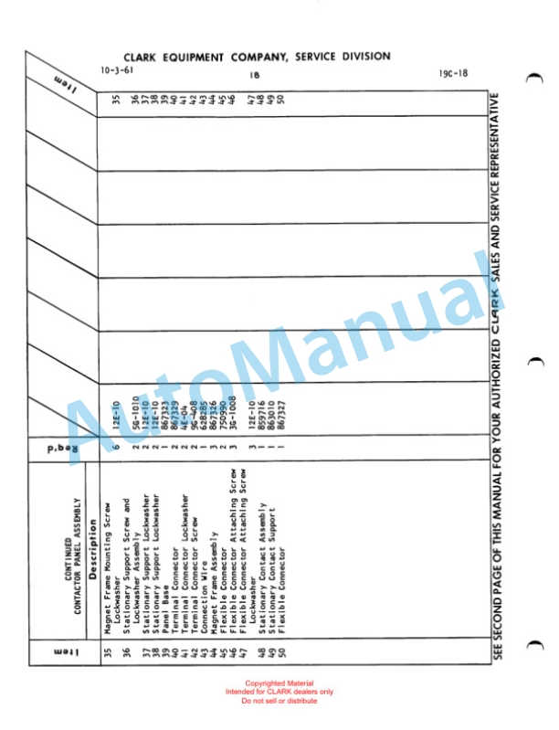 Clark Powrworker Tractor Maintenance Manual and Parts Book X105A 349-5