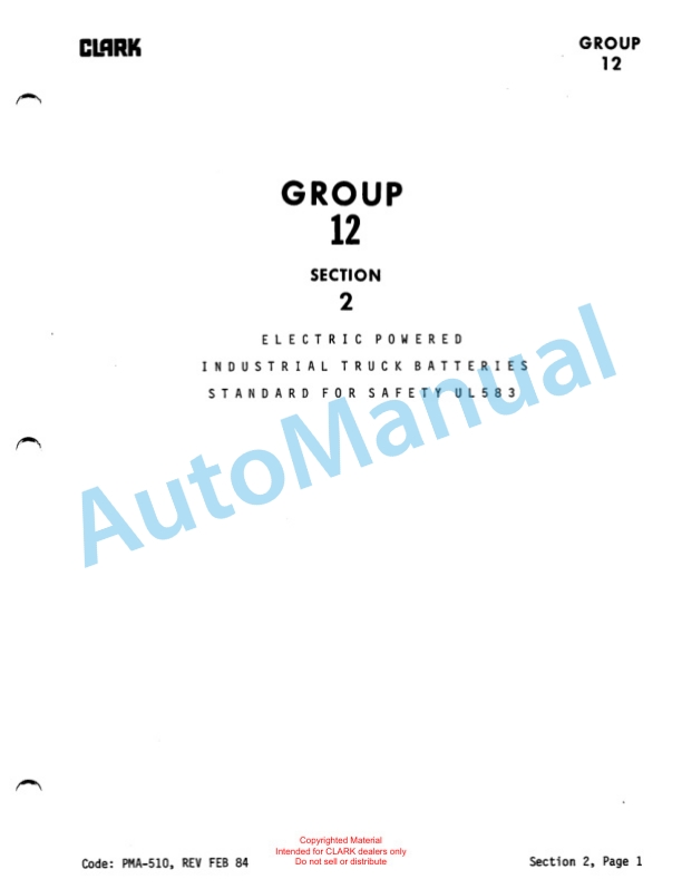 Clark PT 5, PT 7 Planned Maintenance and Adjustment Procedures Manual PMA-528-2