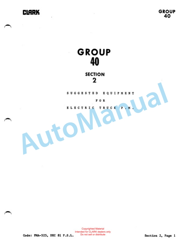 Clark PT 5, PT 7 Planned Maintenance and Adjustment Procedures Manual PMA-528-3