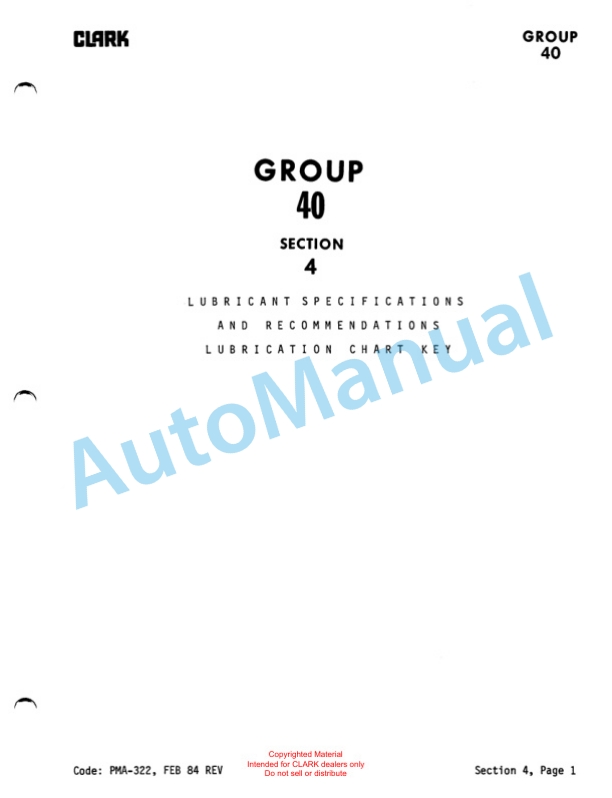 Clark PT 5, PT 7 Planned Maintenance and Adjustment Procedures Manual PMA-528-4