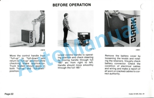 Clark PW 15, PW 18 Operator Instruction Manual OI-525-2