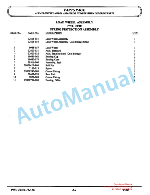 Clark PWC 30, PWC 40 Parts Manual X170-2