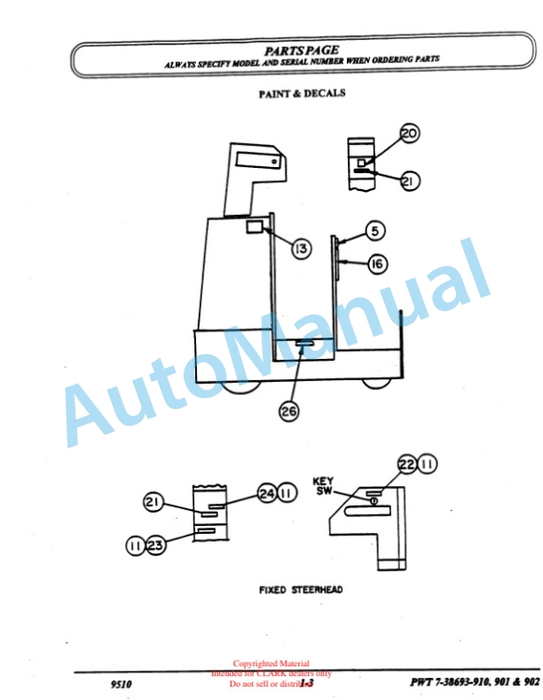 Clark PWT 7 Parts Manual X-169-4