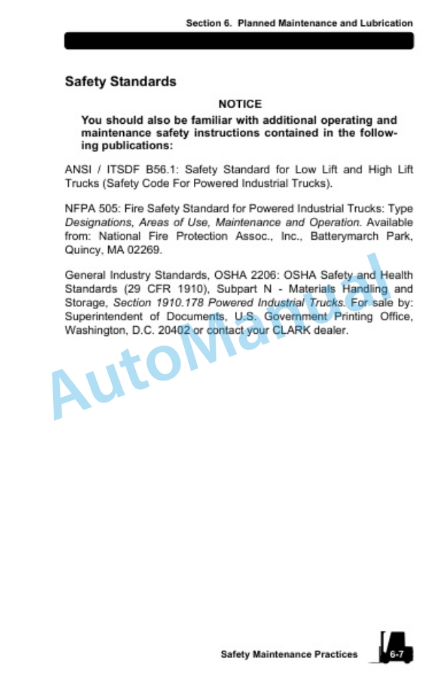 Clark PWX 30-40SE, HWX 30-40SE Operator Manual OM-781-5