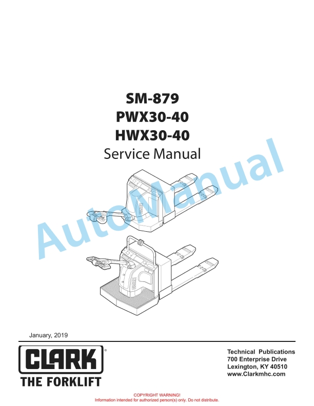 Clark PWX30-40, HWX30-40 Service Manual SM-879