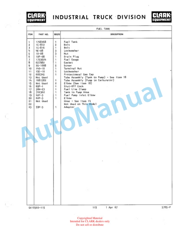 Clark Ranger 40B Maintenance Manual and Parts Book GX103B2-3