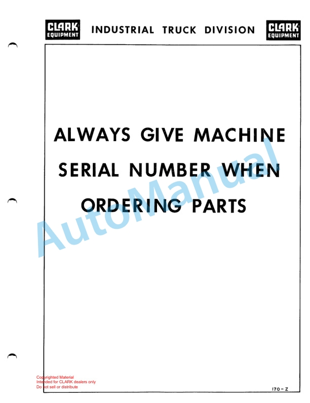 Clark Ranger 60B Maintenance Manual and Parts Book GX103B-5