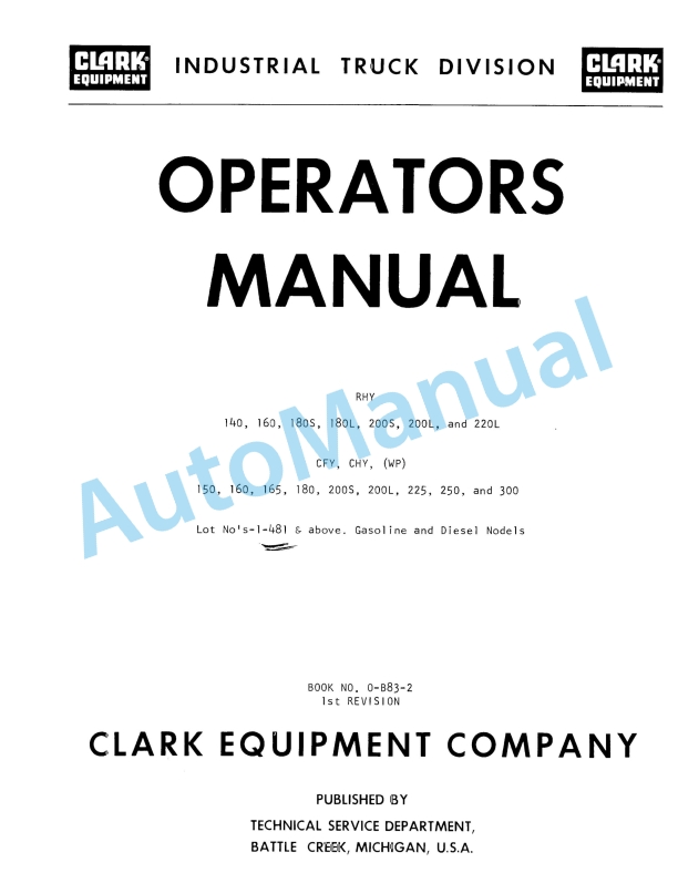 Clark RHY, CFY, CHY, WP Operator Manual O-B83-2 1st
