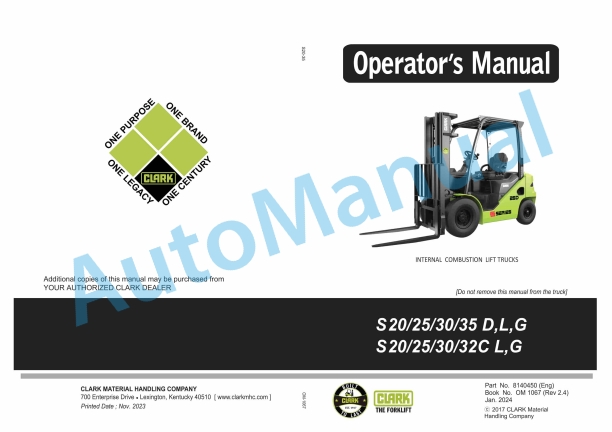 Clark S 20, 25, 30, 35 D, L, G, S 20, 25, 30, 32C L, G Operator Manual OM-1067