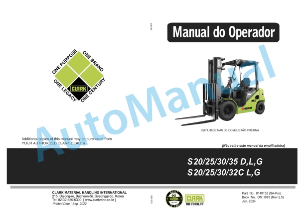 Clark S 20, 25, 30, 35 D, L, G, S 20, 25, 30, 32C L, G Operator Manual OM-1078