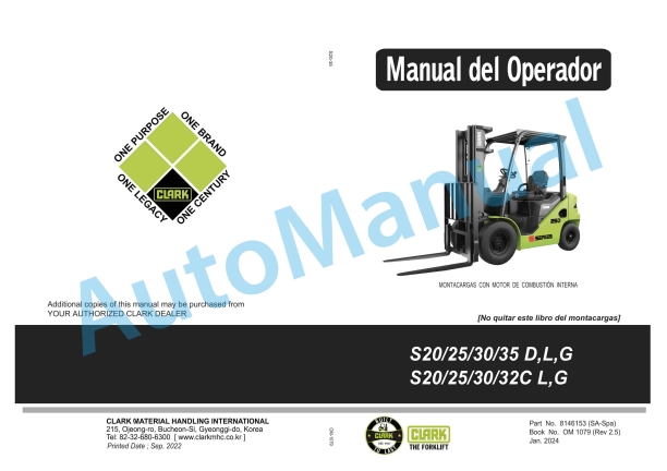 Clark S 20, 25, 30, 35 D, L, G, S 20, 25, 30, 32C L, G Operator Manual OM-1079