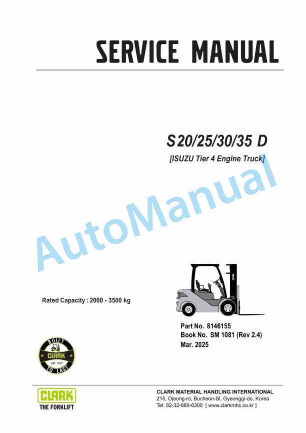 Clark S 20 D, S 25 D, S 30 D, S 35 D Service Manual SM-1081