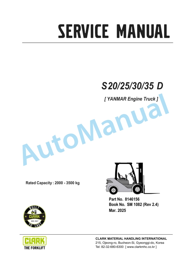 Clark S 20 D, S 25 D, S 30 D, S 35 D Service Manual SM-1082