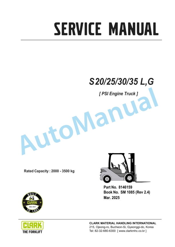 Clark S 20 L, S 25 L, S 30 L, S 35 L, S 20 G, S 25 G, S 30 G, S 35 G Service Manual SM-1085