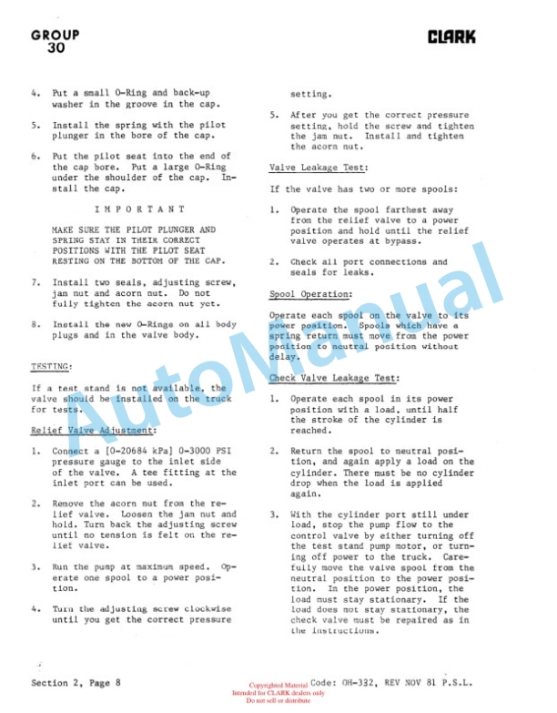 Clark S 20, S 30, S 40, SP 20, SP 25, SP 30 Overhaul Manual OH-321-2