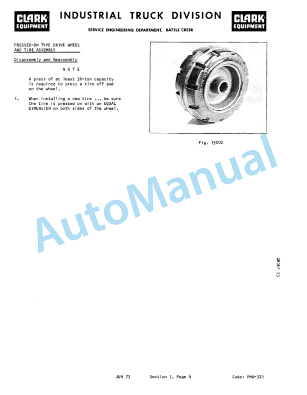 Clark S 20, S 30, S 40, SP 20, SP 25, SP 30 Planned Maintenance and Adjustment Procedures Manual PMA-321-2