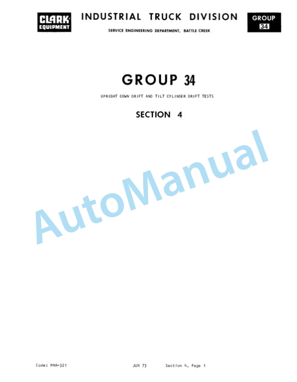 Clark S 20, S 30, S 40, SP 20, SP 25, SP 30 Planned Maintenance and Adjustment Procedures Manual PMA-321-4