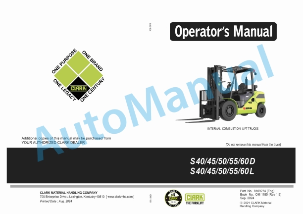 Clark S 40, 45, 50, 55, 60 D, S 40, 45, 50, 55, 60 L Operator Manual OM-1185