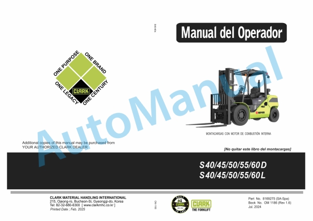 Clark S 40, 45, 50, 55, 60 D, S 40, 45, 50, 55, 60 L Operator Manual OM-1186