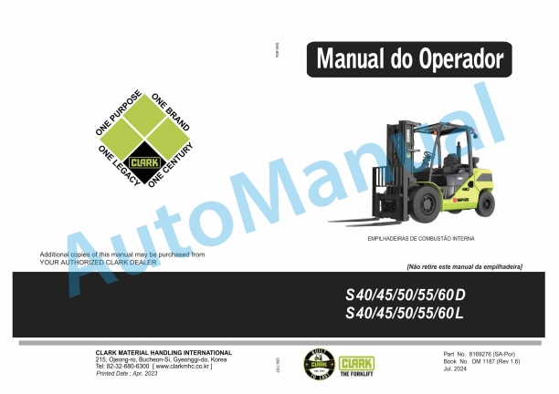Clark S 40, 45, 50, 55, 60 D, S 40, 45, 50, 55, 60 L Operator Manual OM-1187