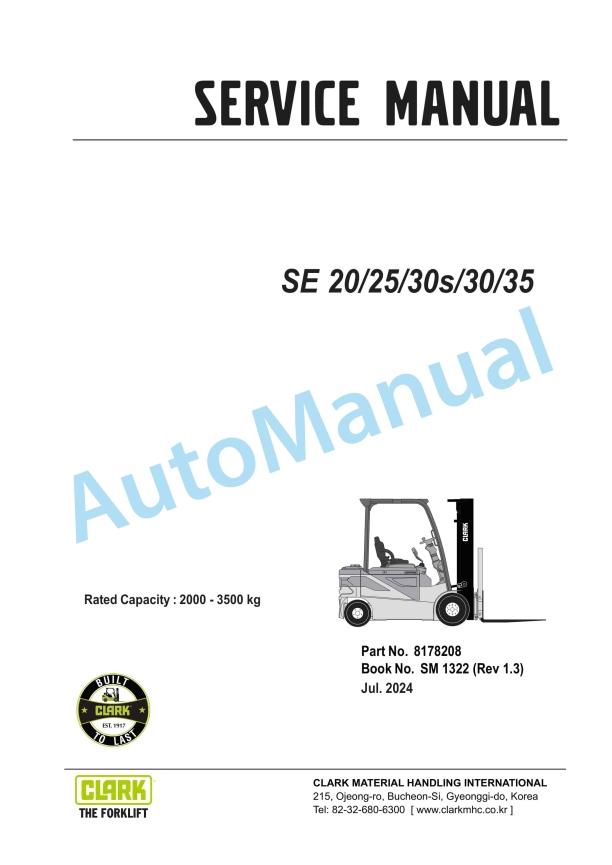 Clark SE 20, SE 25, SE 30s, SE 30, SE 35 Service Manual SM-1322