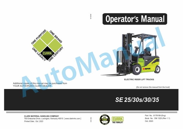 Clark SE 25, 30s, 30, 35 Operator Manual OM-1325
