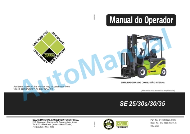 Clark SE 25, 30s, 30, 35 Operator Manual OM-1326