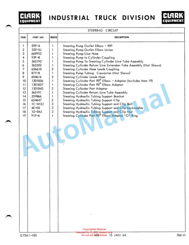 Clark Series 100 Straddle Carrier Maintenance Manual and Parts Book GX75A1-4