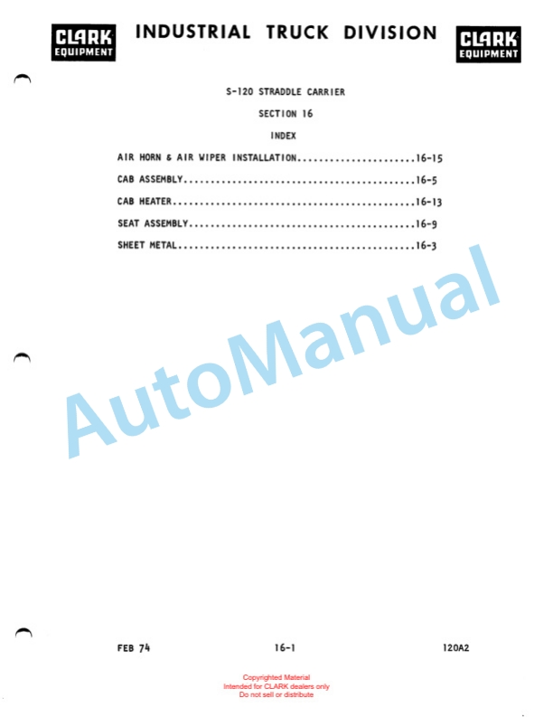 Clark Series 120 Straddle Carrier Parts Book 120A2-4