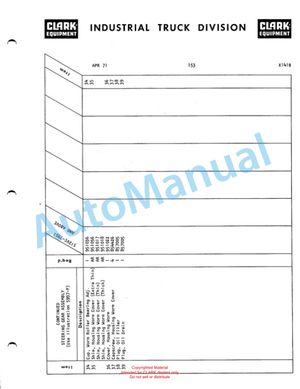 Clark Series 512 Van Carrier Parts Book X141B-2