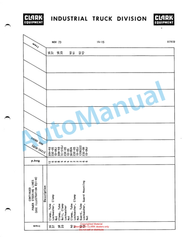 Clark Series 512 Van Carrier Parts Book X141D-3