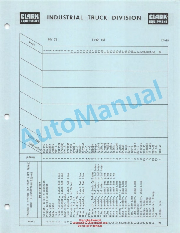 Clark Series 512 Van Carrier Parts Book X141D-5
