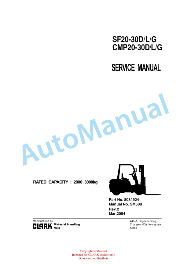 Clark SF20-30D, L, G, CMP20-30D, L, G Service Manual SM-688