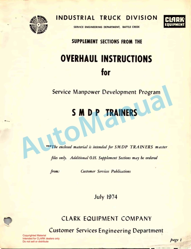 Clark SMDP Trainers Overhaul Instructions